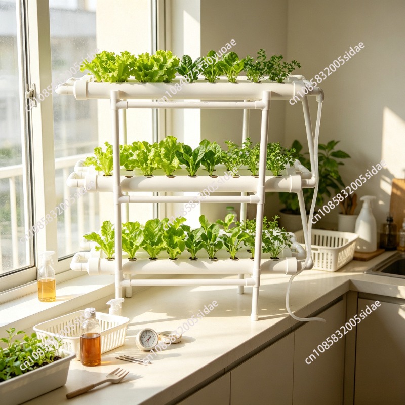 Indoor Herb Garden Kit - 3-Schicht-Hydroponik-Anbausystem-Kit mit 108 Pflanzstellen, PVC-Rohr, erdloses