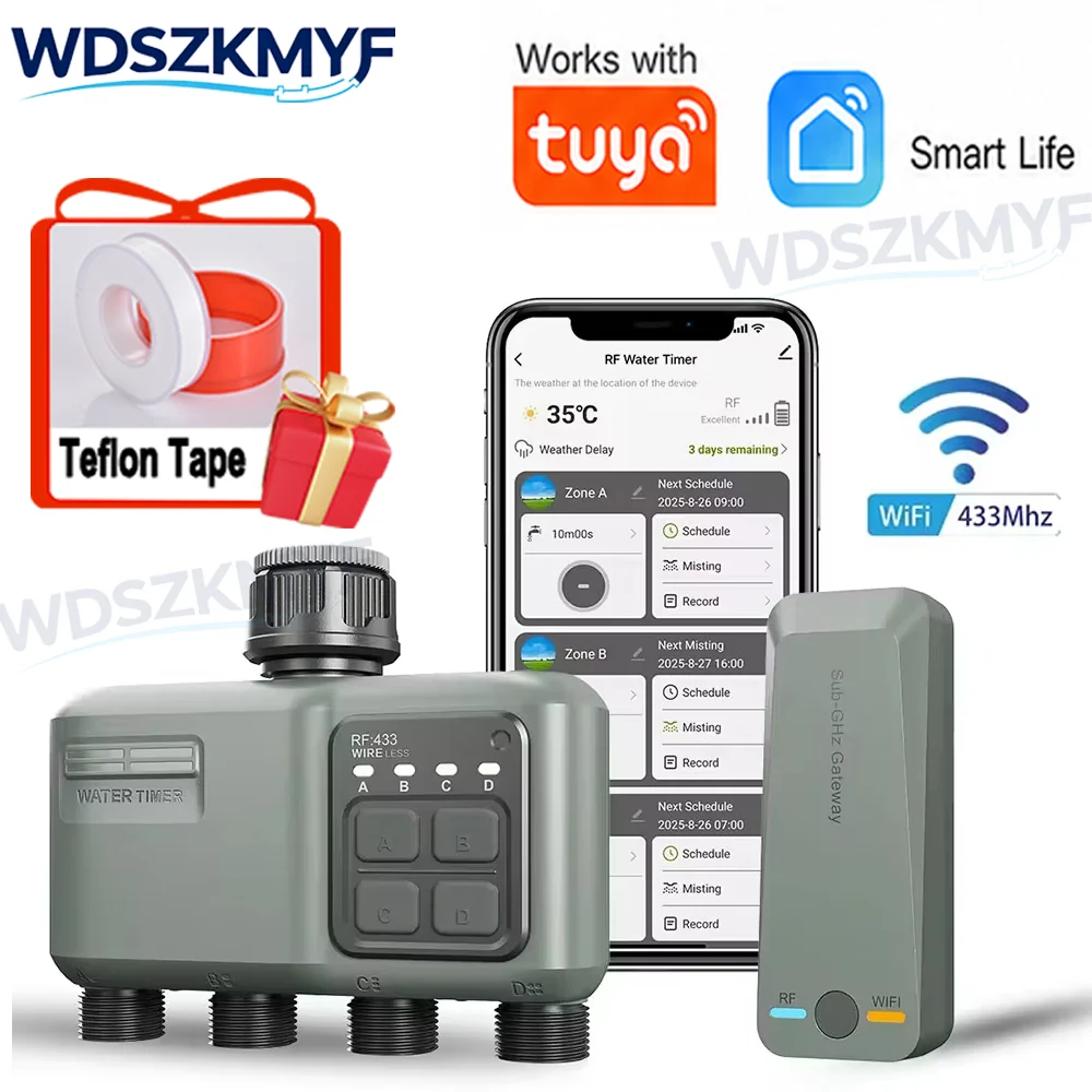 Smart Garden Tools - WLAN RF433 Smart Garten-Sprinkler-Wassertimer 4-Ausgang Automatischer
