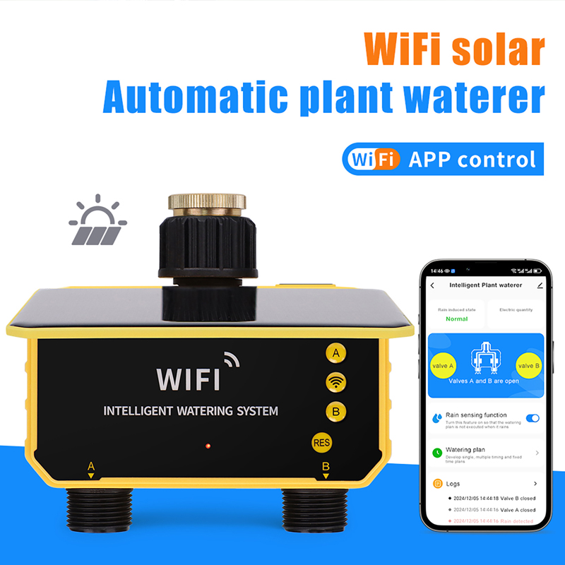 Smart Garden Tools - WLAN 1/2-Wege-Solar-Bewässerungstimer mit Smart-App-Steuerung, automatisches Bewässerungssystem,